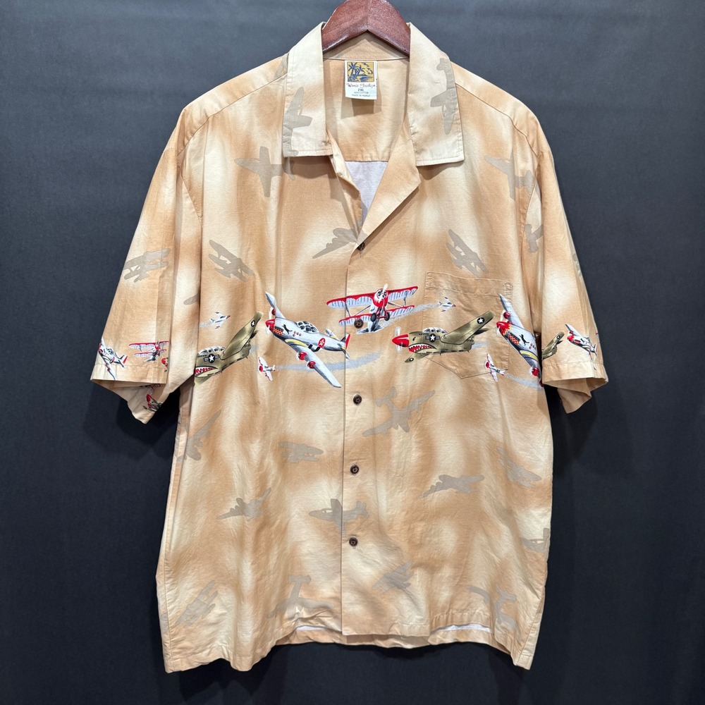 Winnie Fashion Hawaii Mens 2XL Cotton WWII Airplane Fighter Plane Hawaiian Shirt